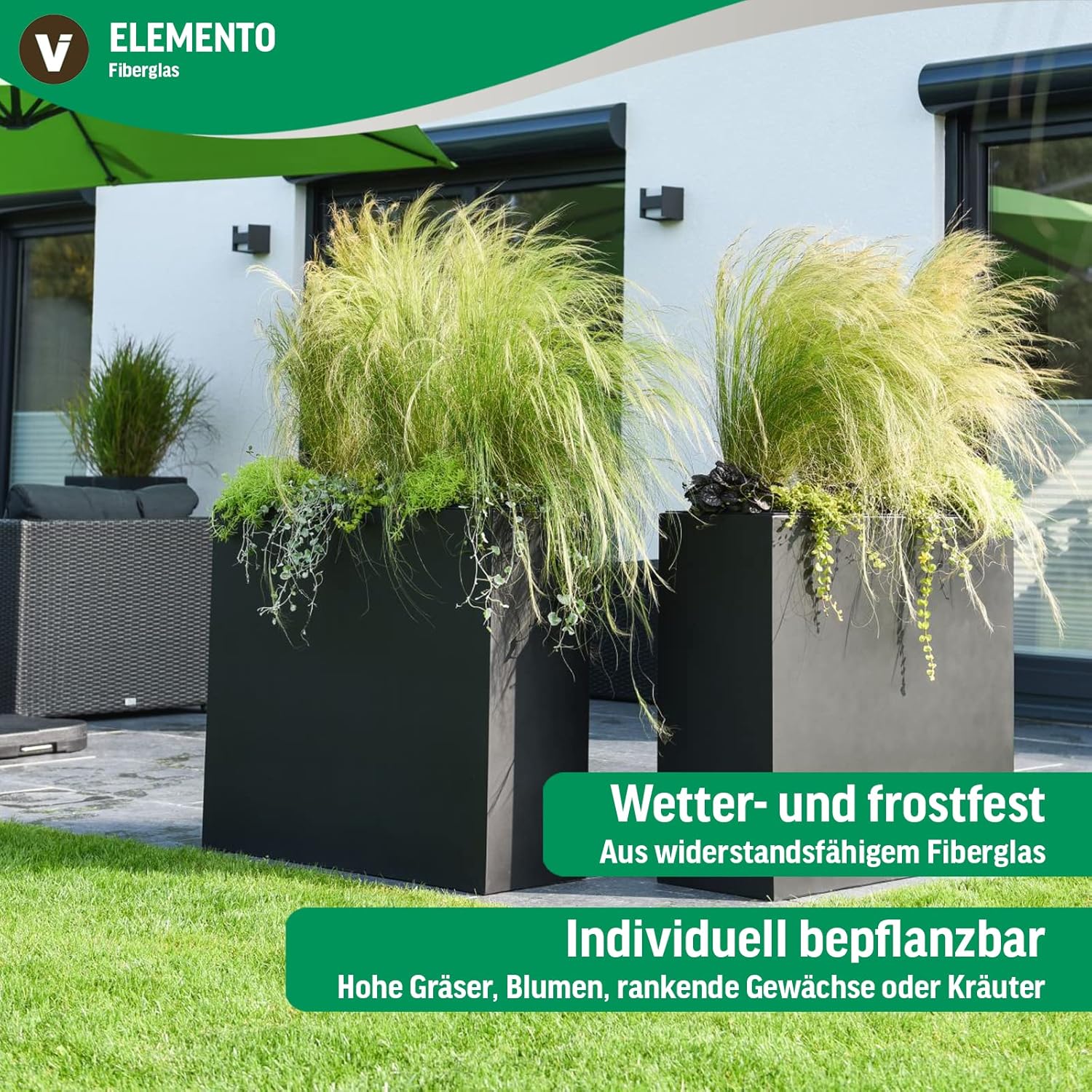 VIVANNO Pflanzkübel Raumteiler Sichtschutz Fiberglas ELEMENTO Beton-Design Grau - 88x30x75