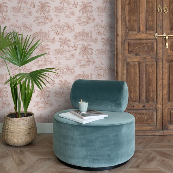 Estahome Jungle Dieren Behang - 0,53 x 10,05 m - Terracotta Roze