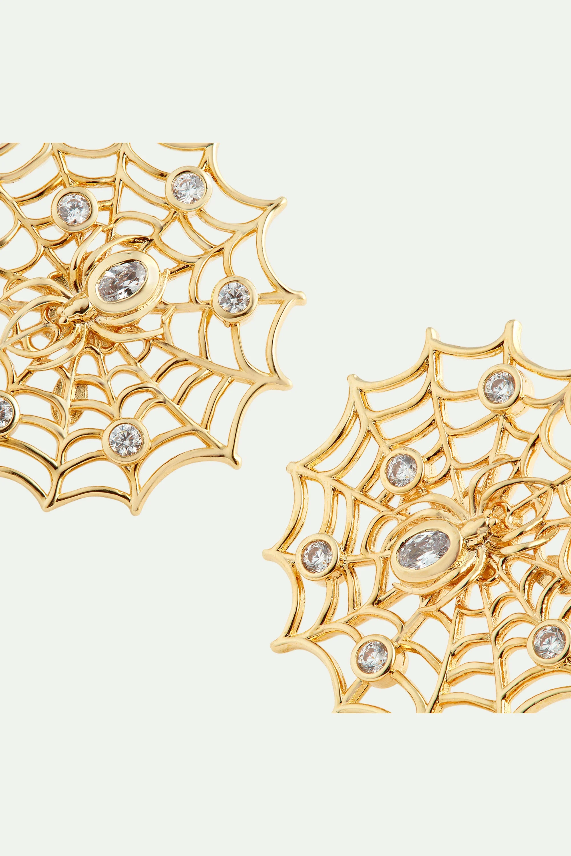 Boucles d'oreilles dorées toile d'araignée et cristaux | Jaune