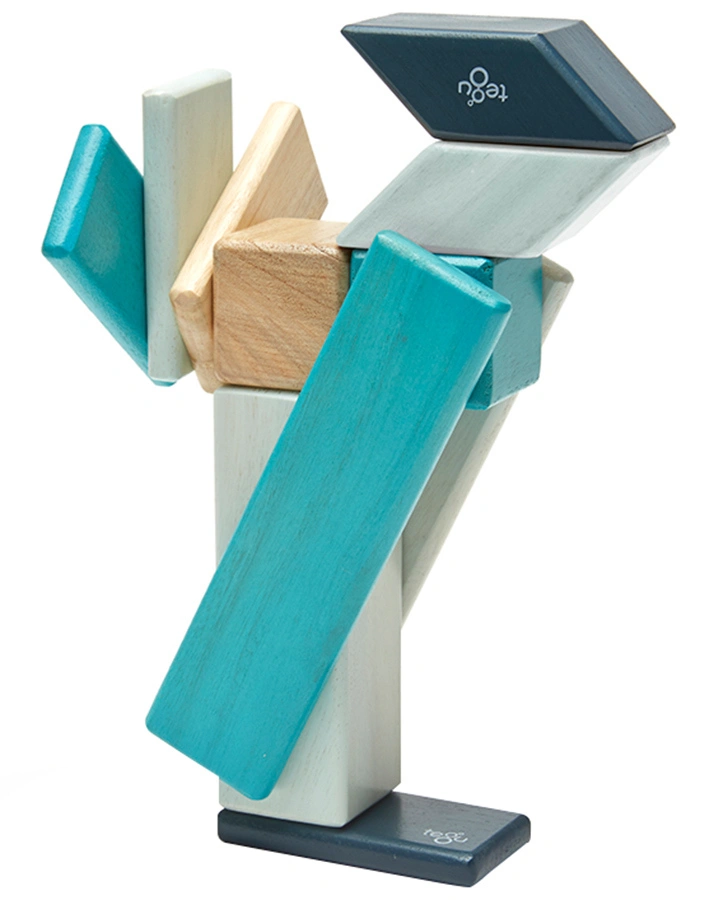 Magnet-Bausteine BLOCK 14-teilig aus Holz in blau