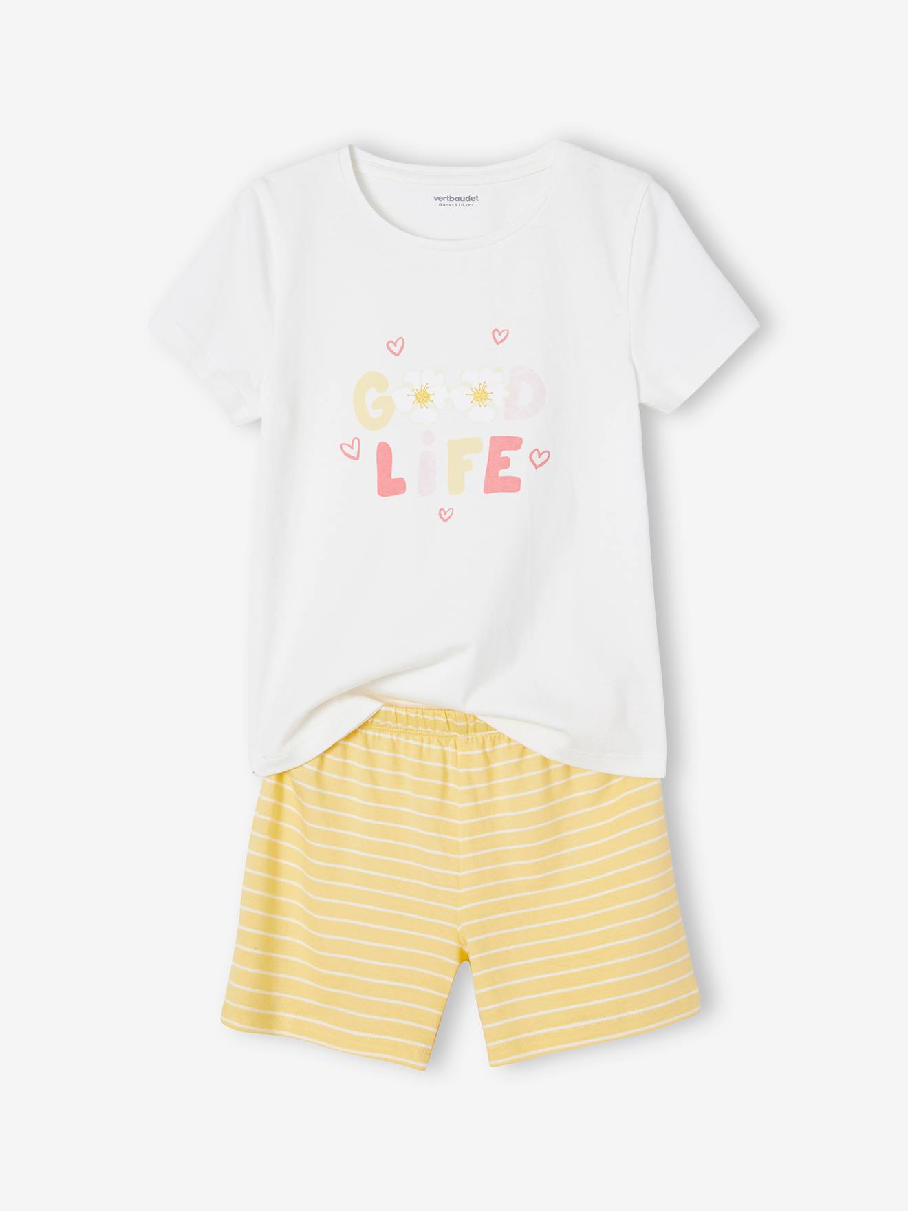 Conjunto de 2 pijamas com shorts estampados com flores e cerejas para meninas