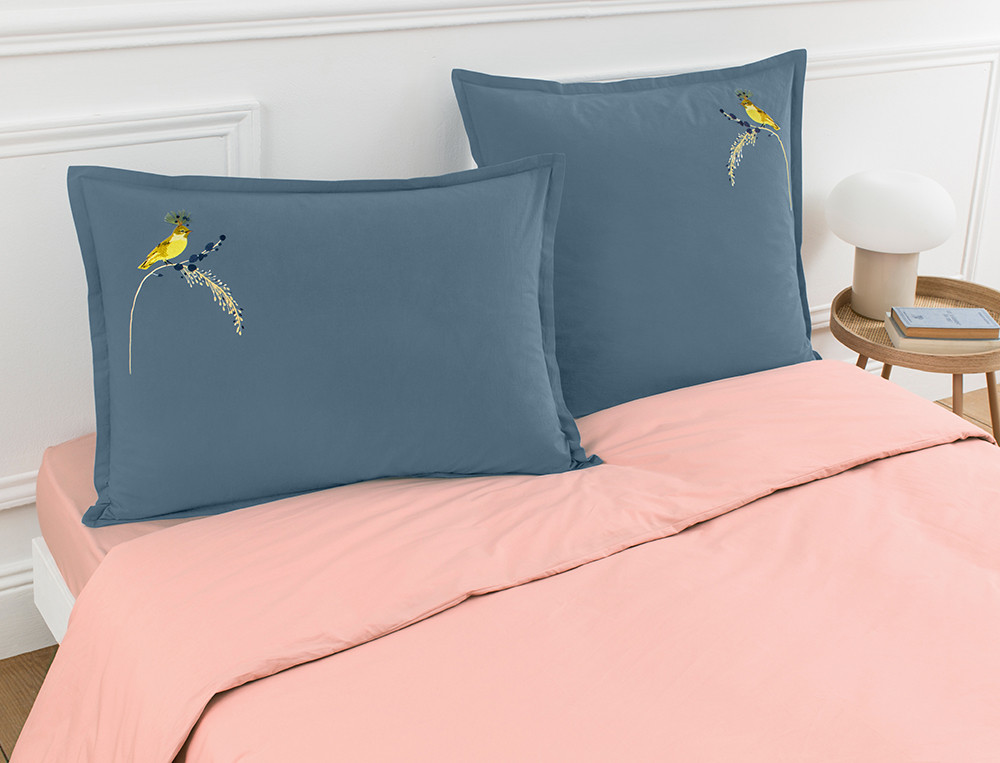 Lot de 2 taies d’oreiller brodées-Dans la volière
