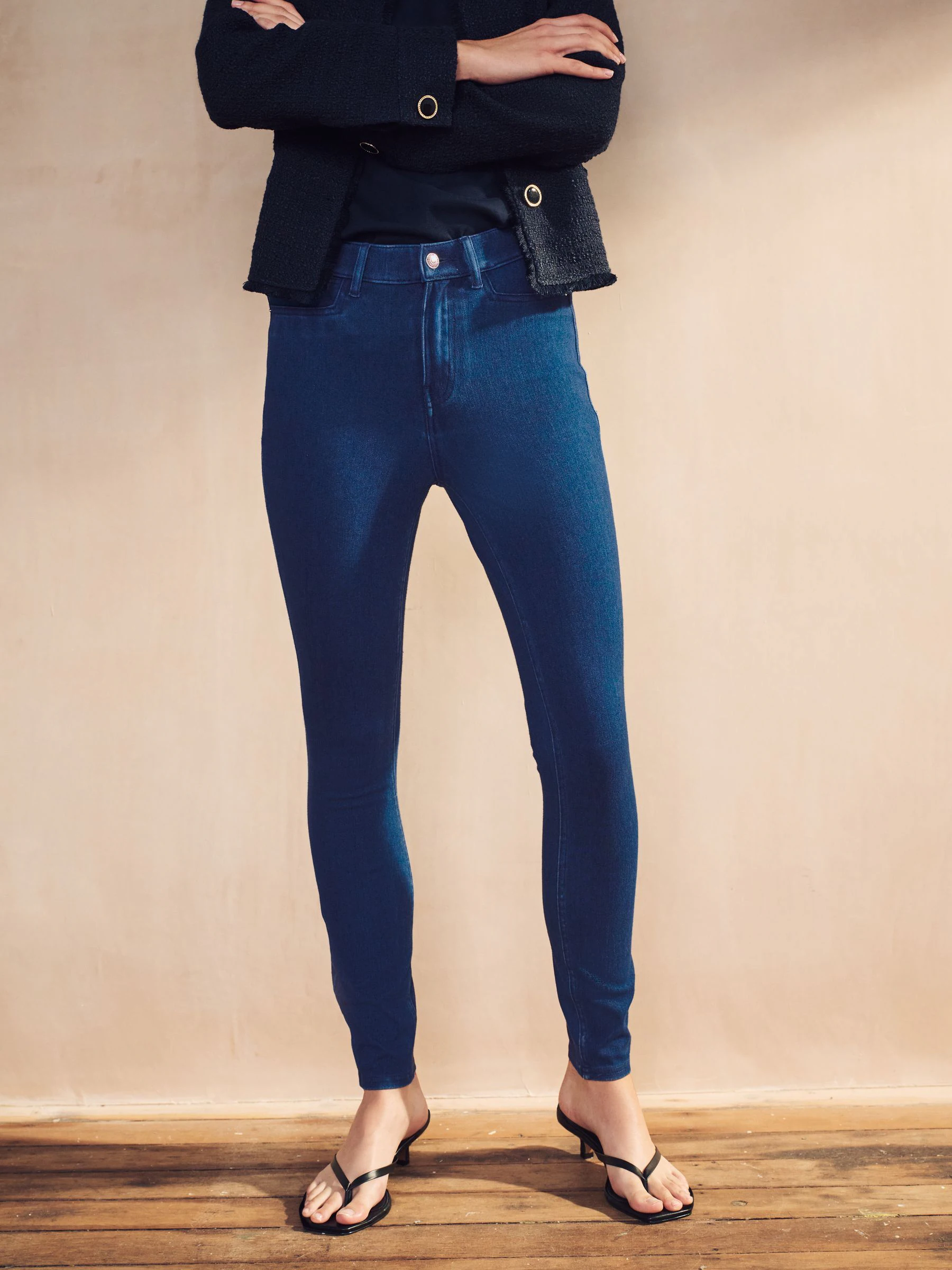 Donkerblauw - Jersey denim legging met gulpsluiting