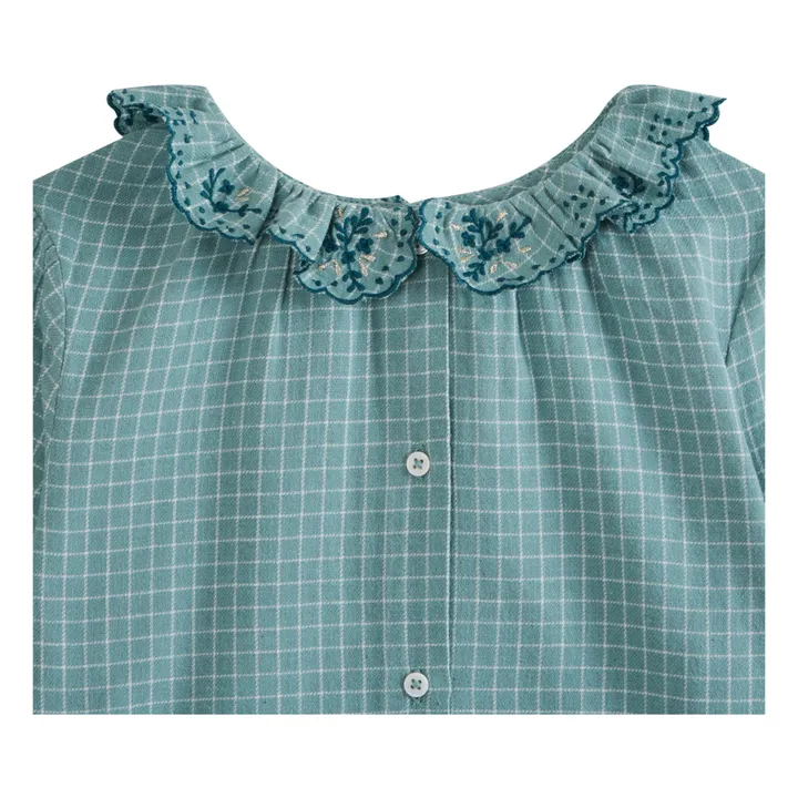 Emile et Ida Blouse Vichy Col Brodé Main | Bleu