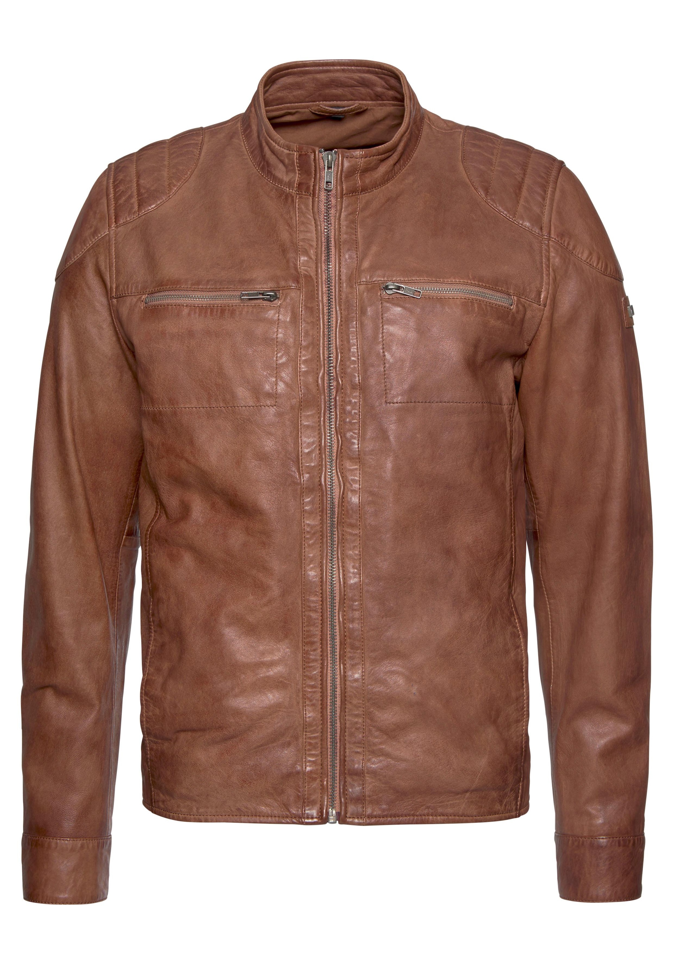 Bruno Banani Lederjacke »Flint« aus Lammnappaleder,  taillierter Schnitt,  Bikerkragen,  Used-Optik