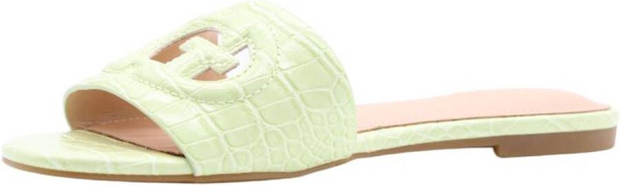 GUESS Tashia slippers met crocoprint limegroen