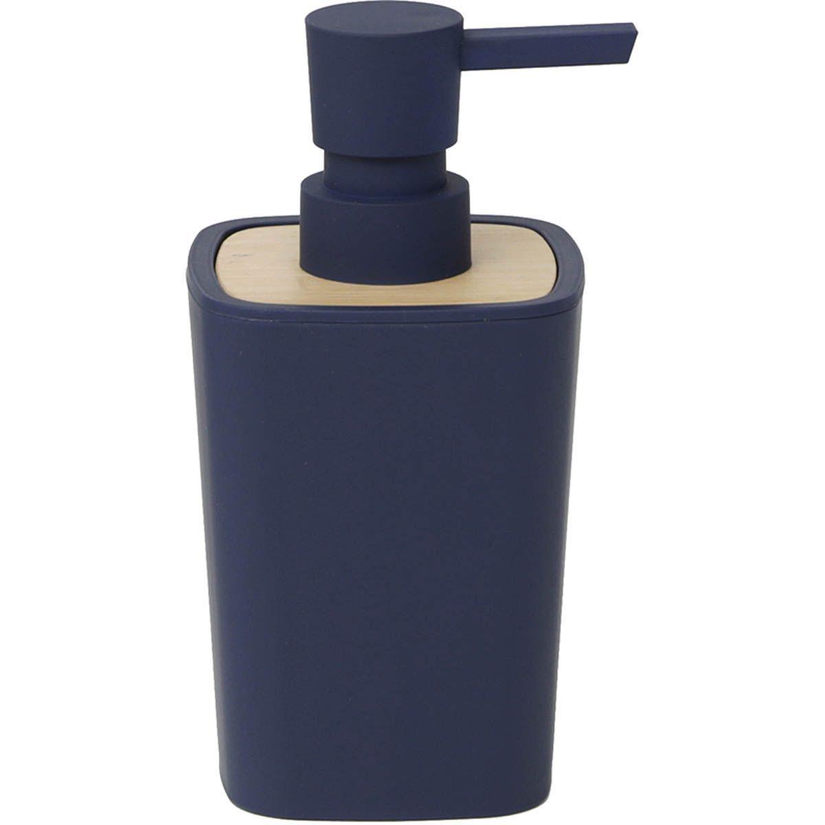 DISTRIBUTEUR A SAVON RUBBER ET ABS BAMBOU BLEU MARINE