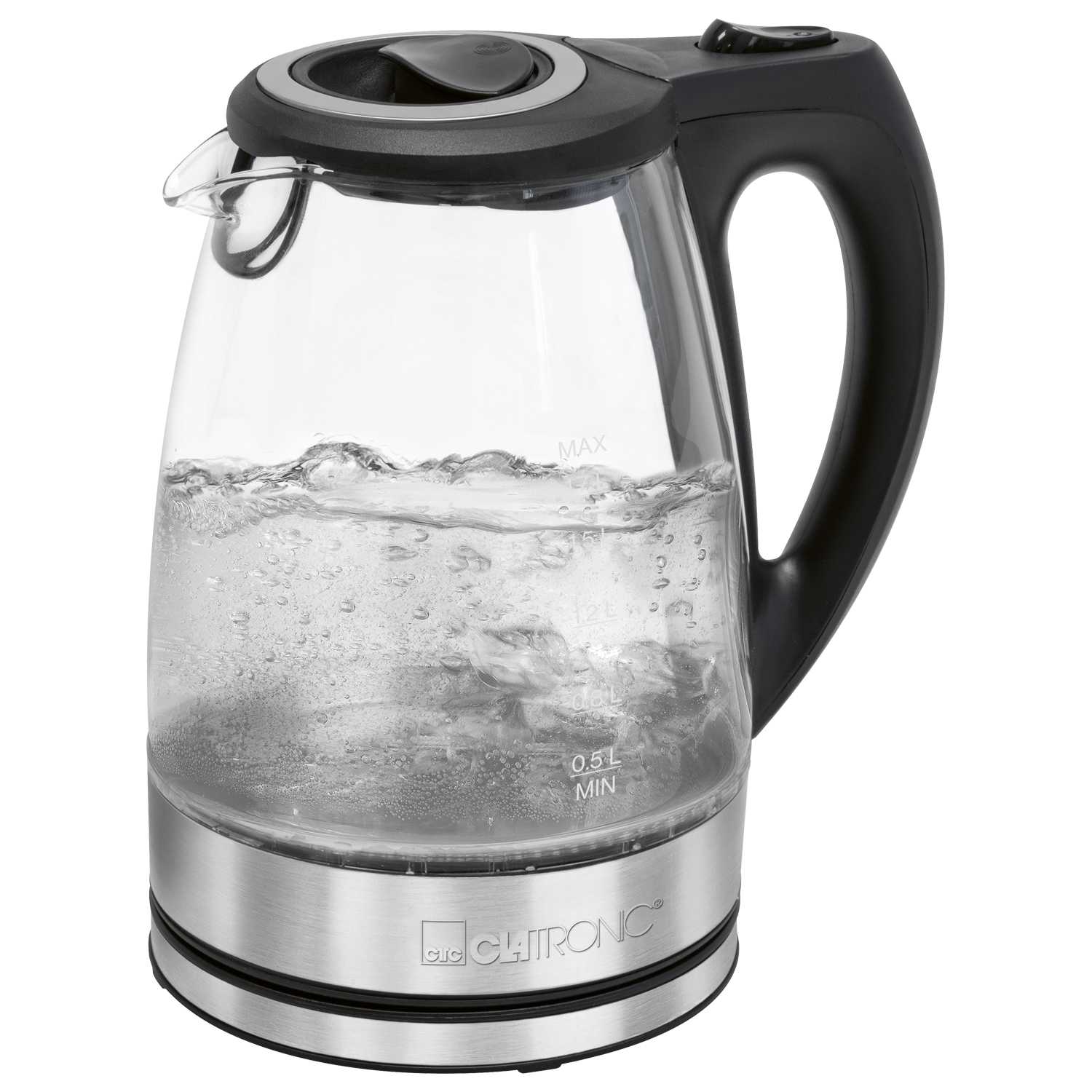 Clatronic Wasserkocher aus Glas schwarz 1,7 Liter 1850–2200 W