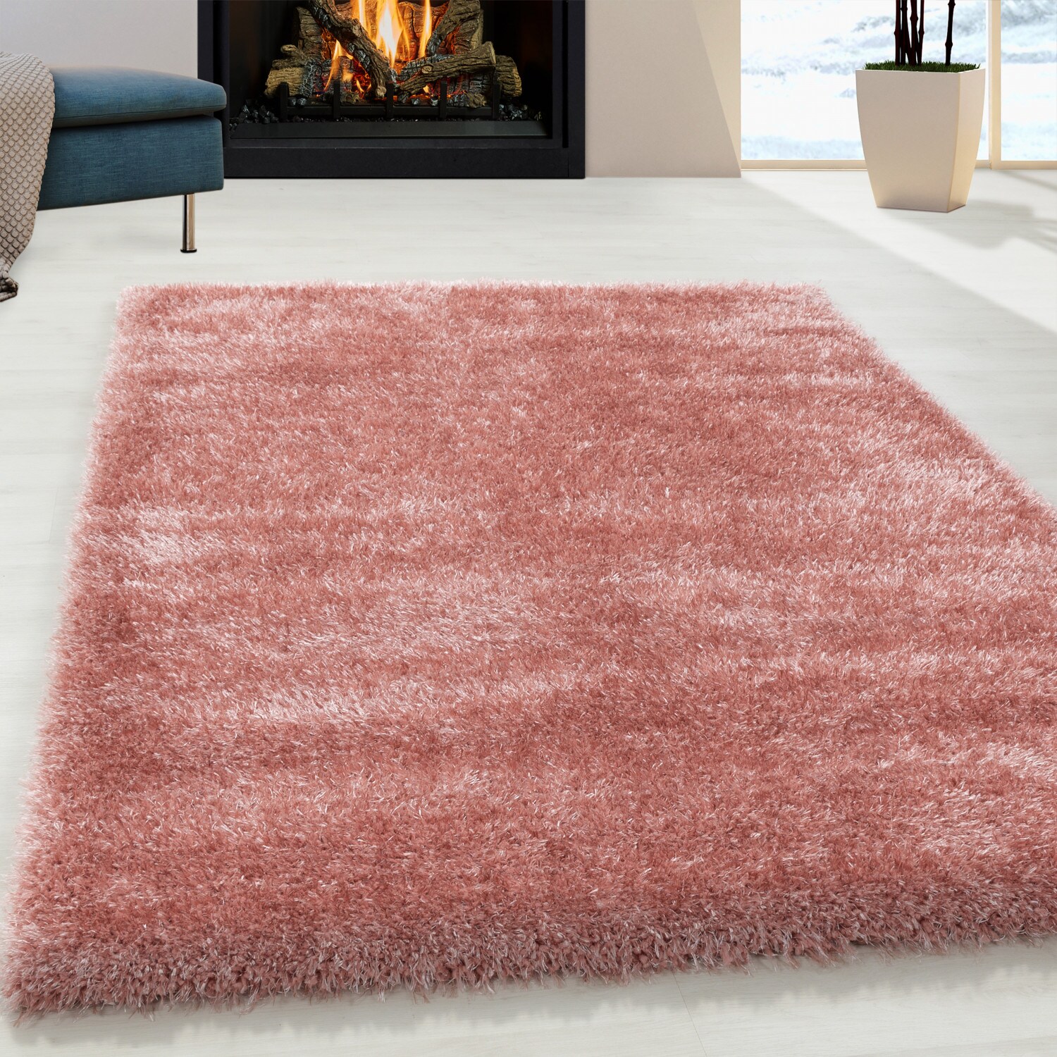 Einfarbig Hochflor Teppich, Flauschiger Langflor Shaggy Teppich, Rechteckig