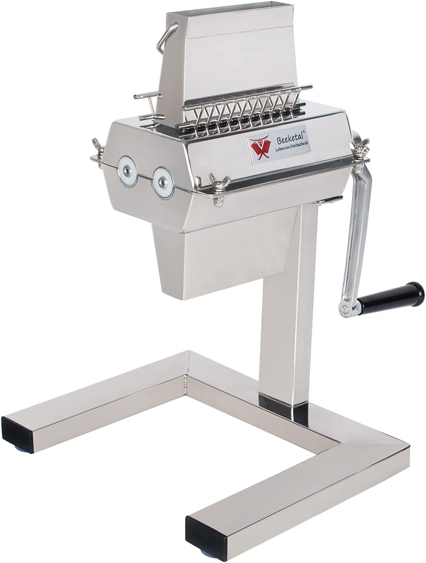 Beeketal 'BT-Silver125' Profi Steaker Fleischzartmacher mit 2 Edelstahl Messerwalzen und leichtgängiger Handkurbel, Gastro Fleischstecher mit 11x2 Messerreihen für schnelles Steaken (HACCP konform)
