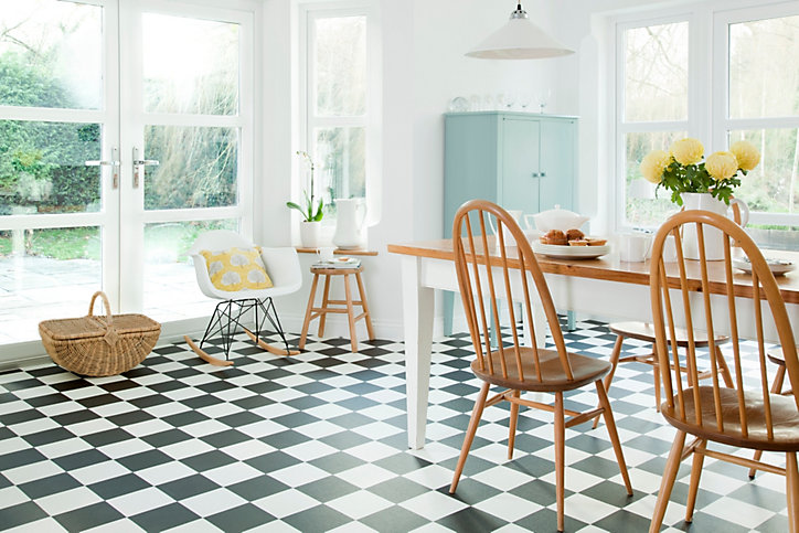 Rouleau PVC Ecofloor damier noir et blanc L.2 m (vendu au m²)