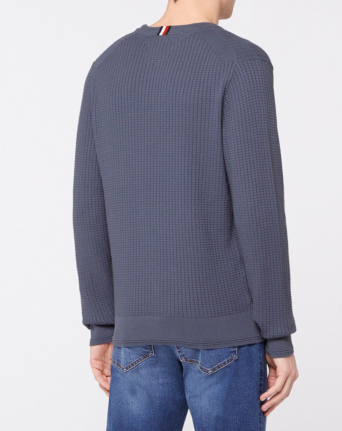 Tommy Hilfiger Pull Grid Structure col rond bleu vintage