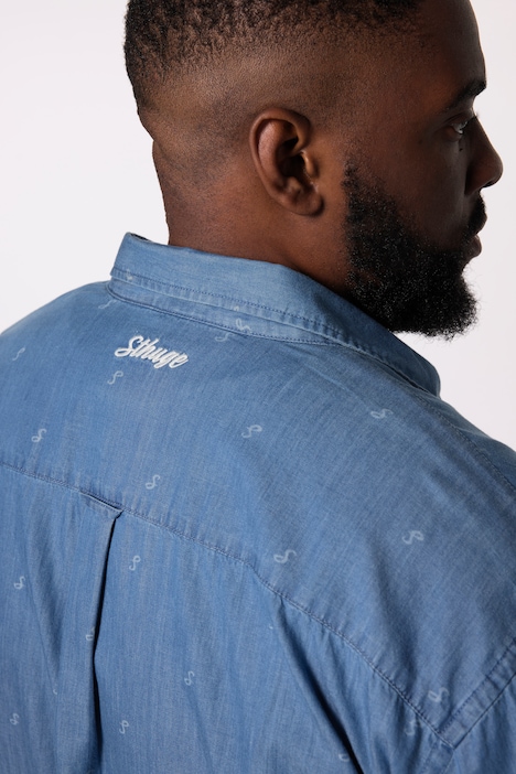 STHUGE Jeans-Hemd, Langarm, Alloverprint, Modern Fit, Kentkragen, bis 8 XL