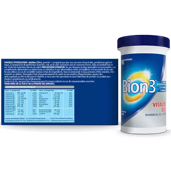 Suplemento alimentar Bion 3 Vitality 50+ para idosos - Tratamento de 3 meses - 90 comprimidos