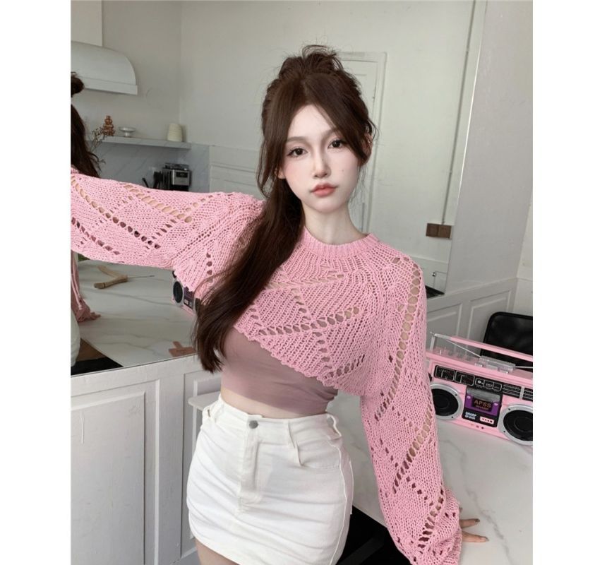 Letme - Gebreide top met lange mouwen en bolero / crop top