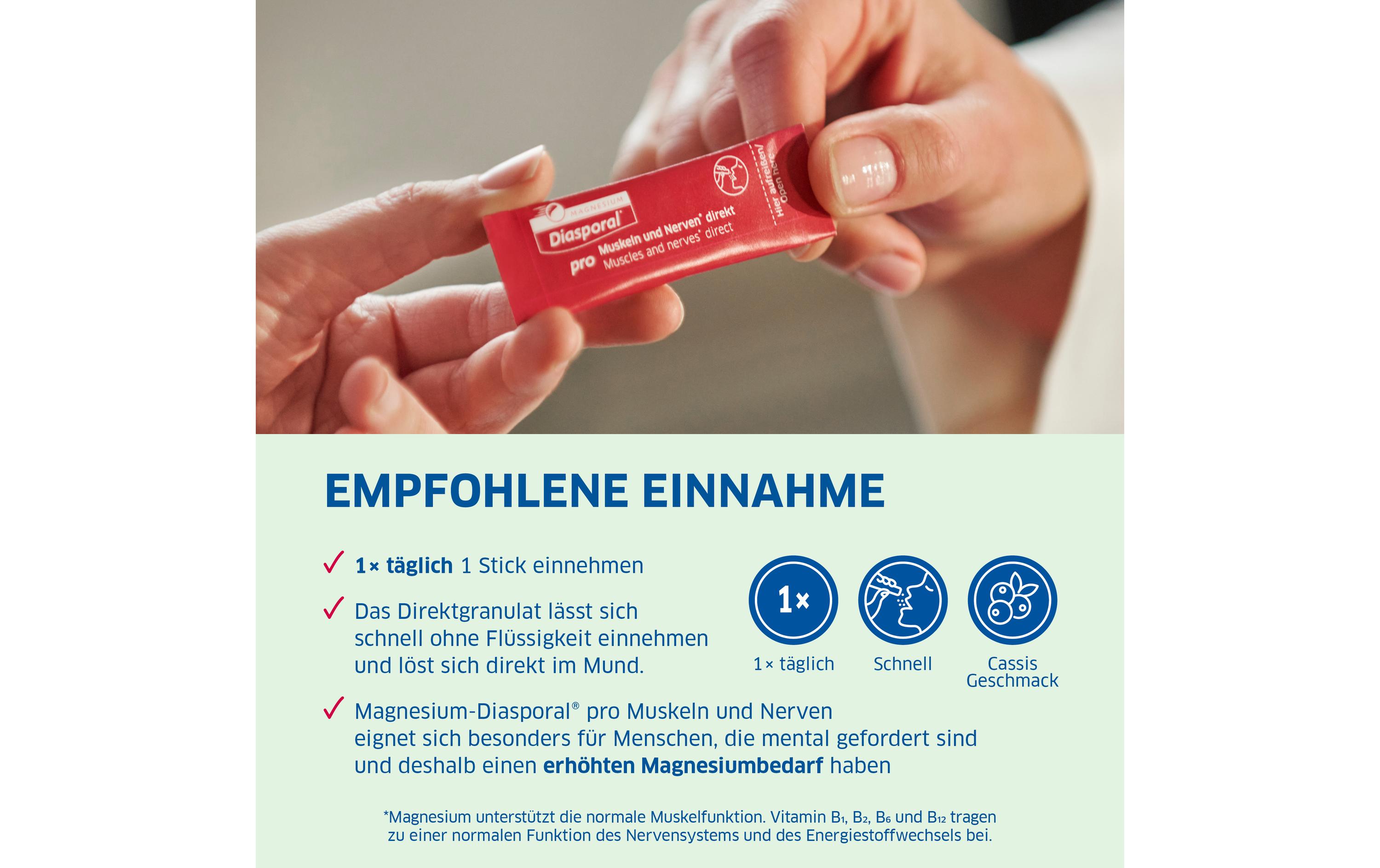 Pro Muskeln + Nerven 30 Direct SticksVeganes Direktgranulat mit Magnesium und B-Vitaminen