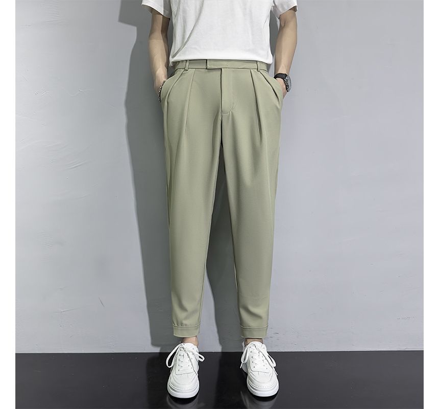 Sinlarity - Mid Rise Plain Cropped Tapered Dress Pants