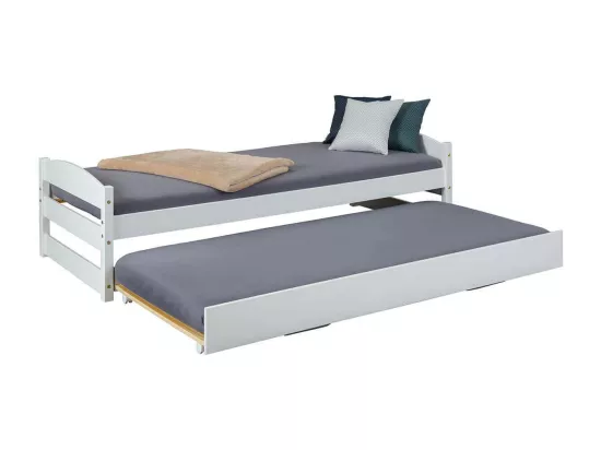 BRODI - Pack Lit Gigogne 90x200cm Blanc + Matelas Ibiza + Matelas Chypre