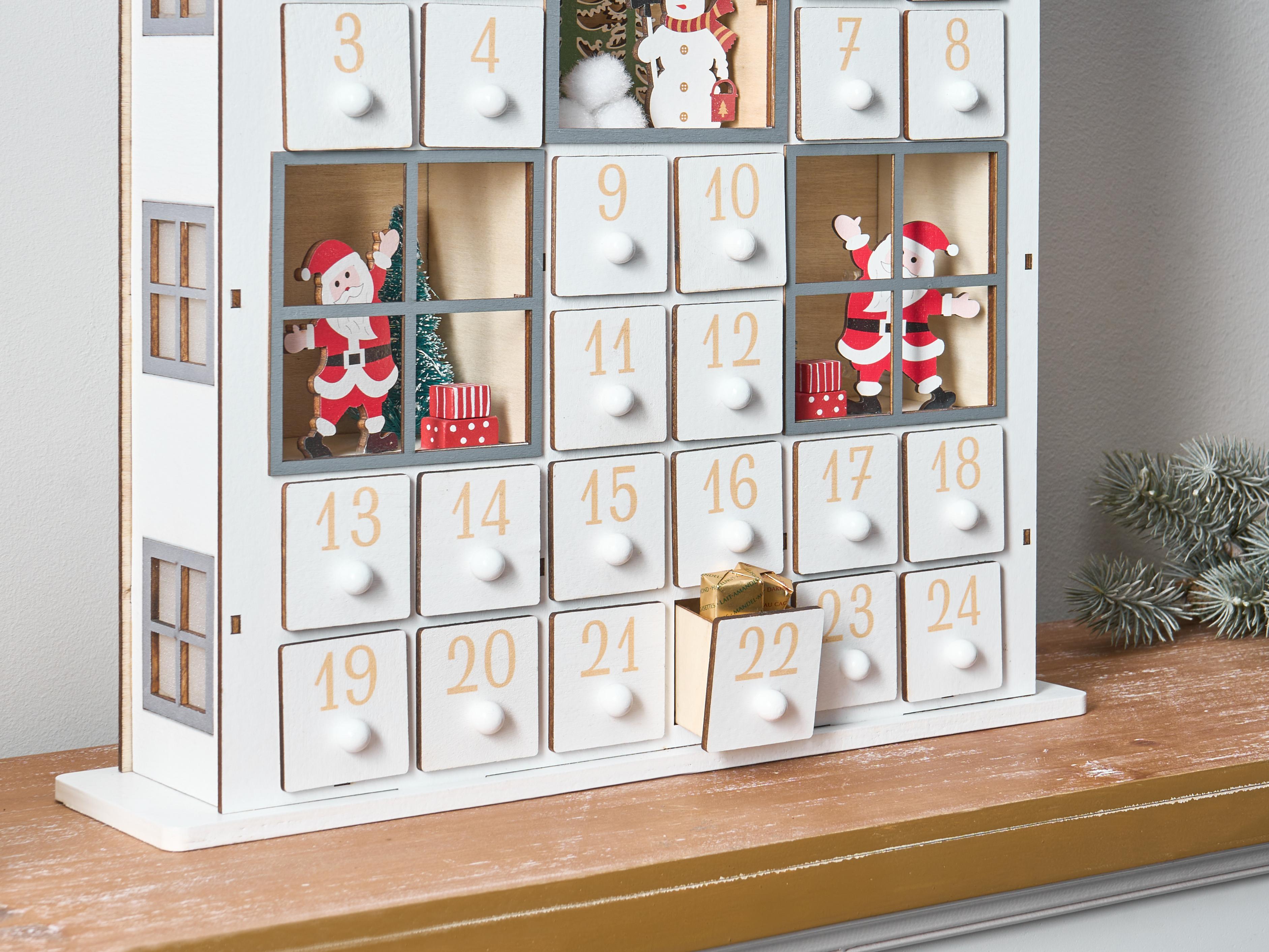Kerstdecoratie LED FEMUND Adventskalender 40 cm Wit