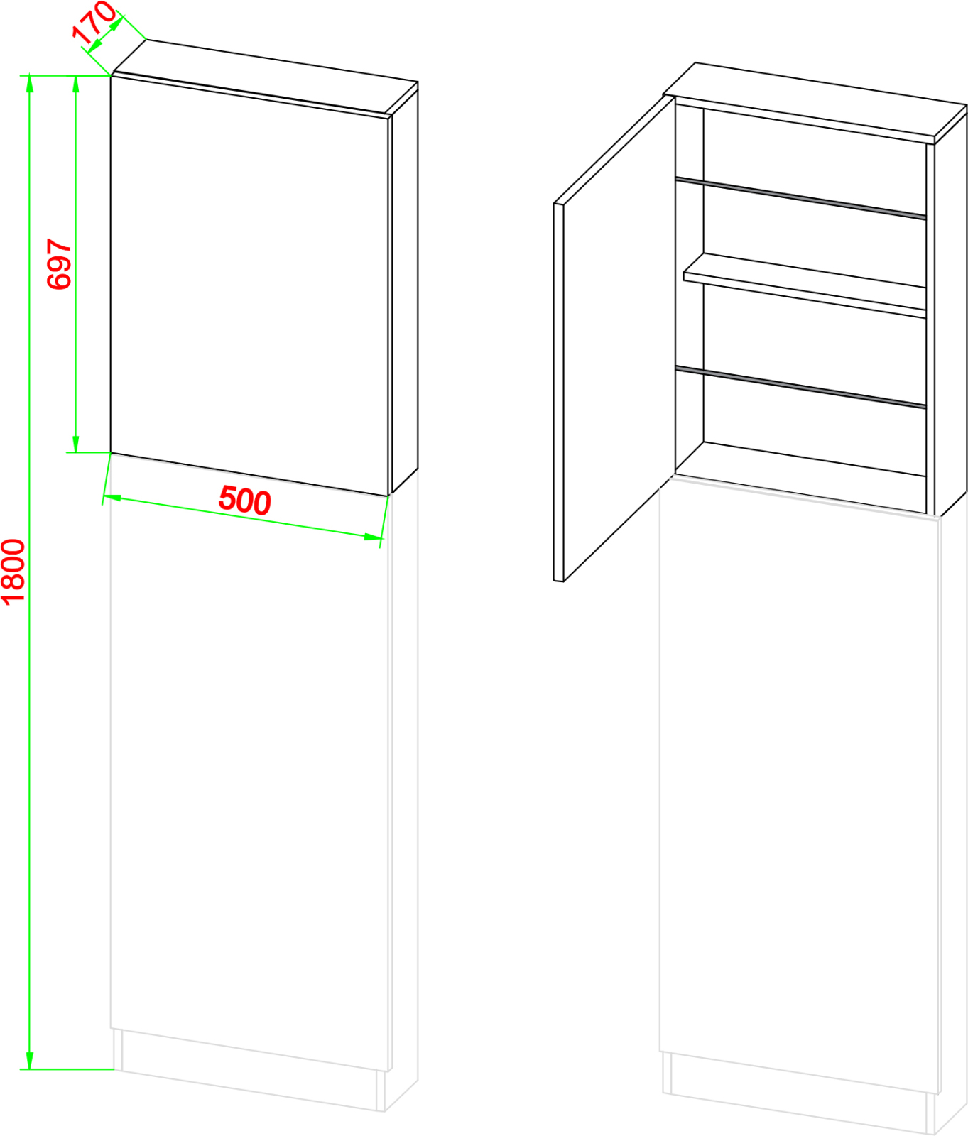 Schuhschrank FULISA XL mit Holztür - weiß - 180 cm hoch