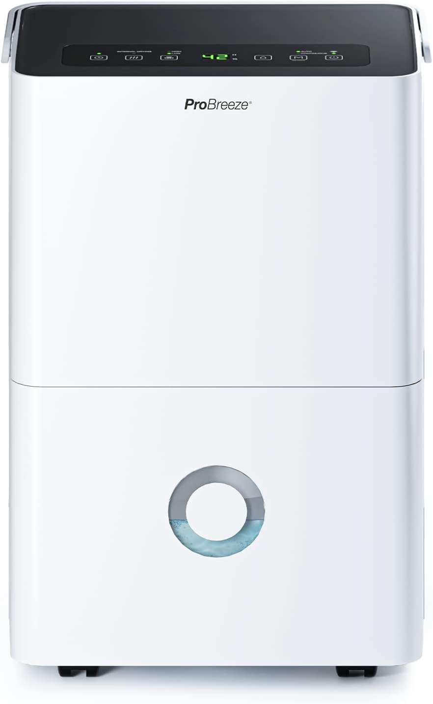 Pro Breeze Luftentfeuchter 30L in 24h Entfeuchtungsleistung - Elektrischer Luftentfeuchter mit WLAN & App - Feuchtigkeitssensor, 4L Wassertank, Timer, Ablaufschlauch - Gegen Feuchtigkeit, Schimmel