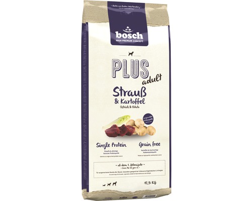 droog hondenvoer, Bosch Plus+ Struisvogel & Aardappel 12,5 kg