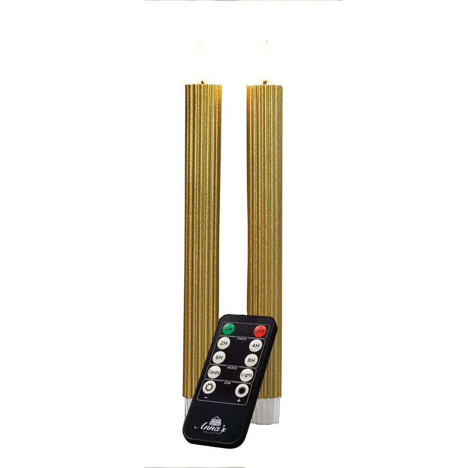 Anna's Collection LED dinerkaarsen - 2x - goud - ribbel