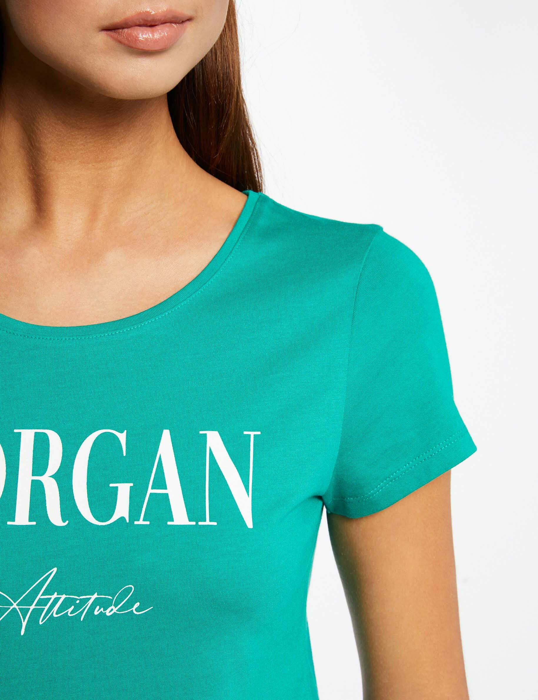 T-shirt manches courtes à inscription vert moyen femme - vert_moyen