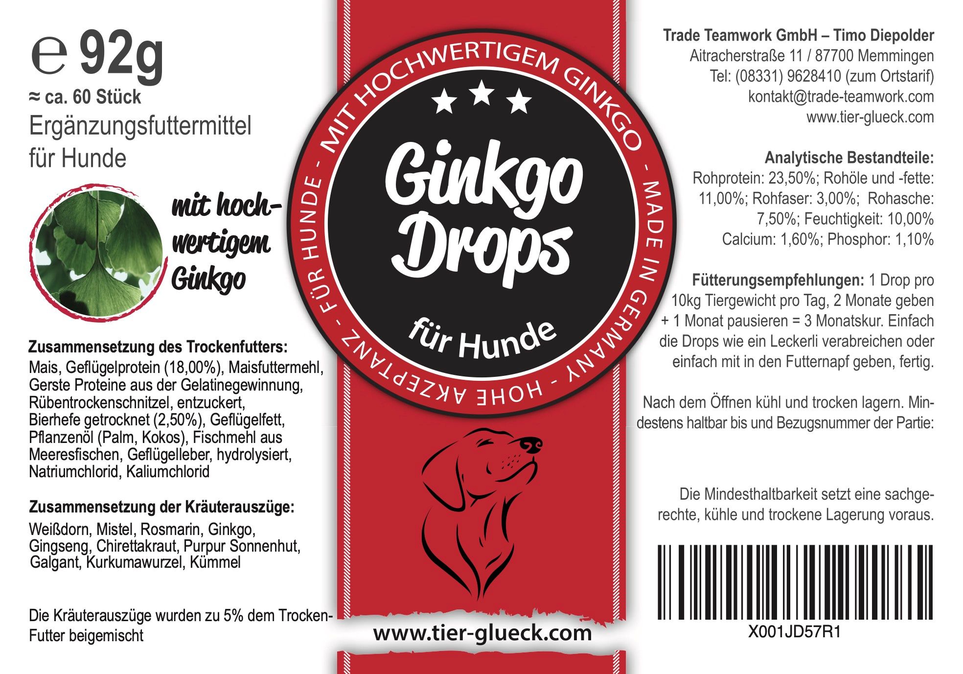 TierGlück Ginkgo Drops mit Mistel, Rosmarin & Kurkuma für Hunde