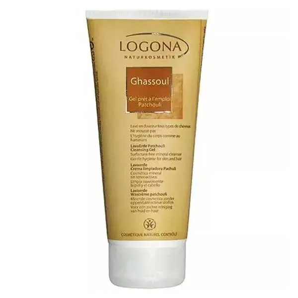 Gel pronto para usar Logona Ghassoul com patchouli, 200ml