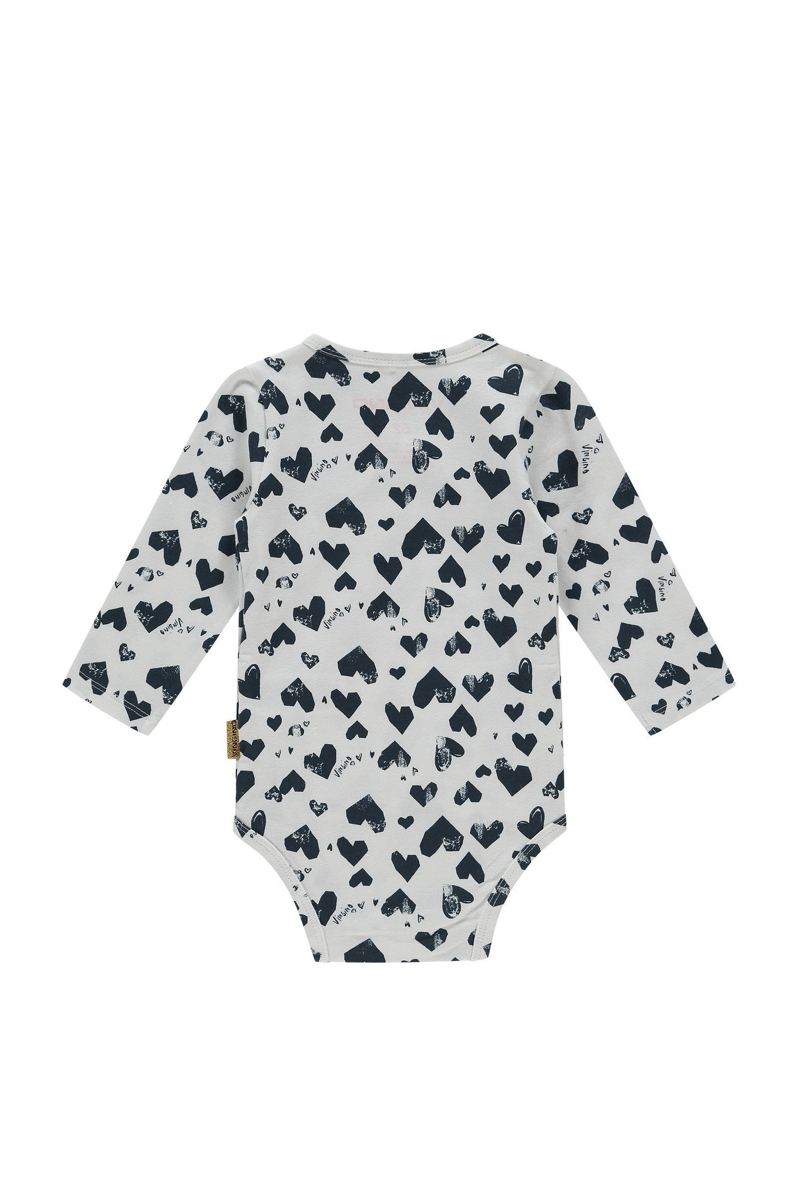 Vingino baby overslagromper Philou met hartjesprint blauw/wit