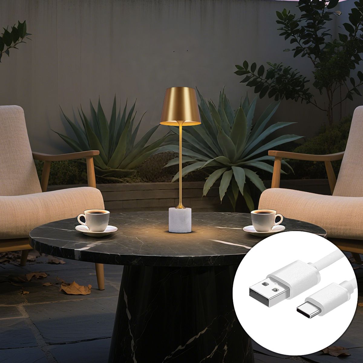 Moderne tafellamp goud 37cm incl. LED dimbaar IP54 oplaadbaar - Topi
