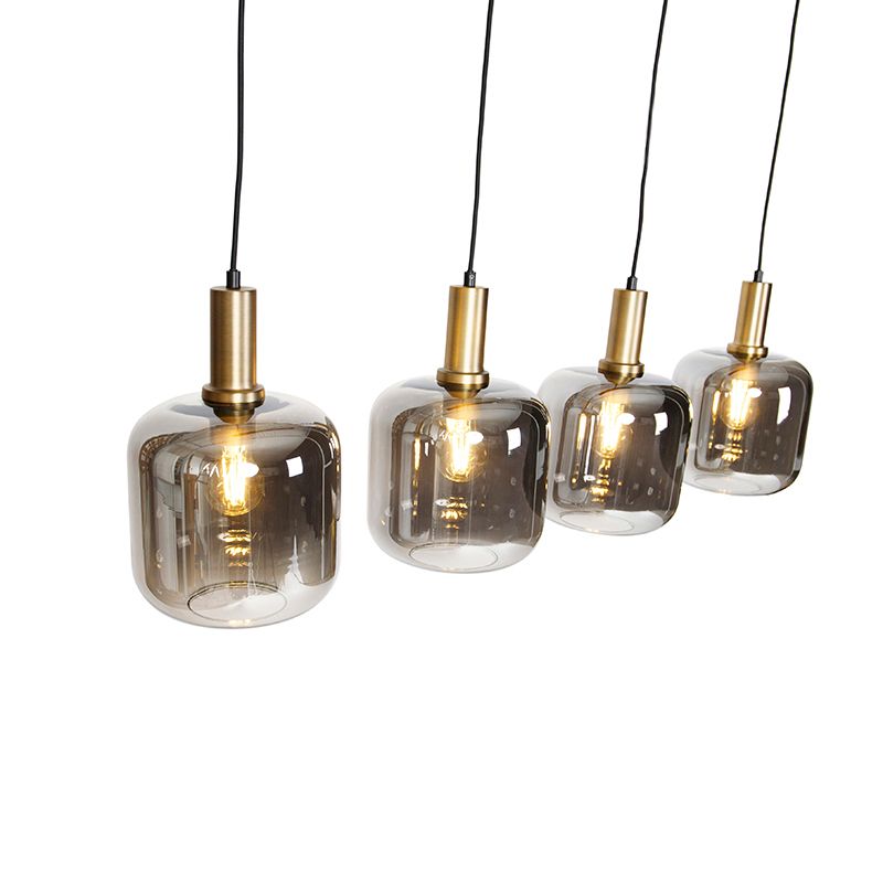 Design hanglamp zwart met goud en smoke glas 4-lichts - Zuzanna