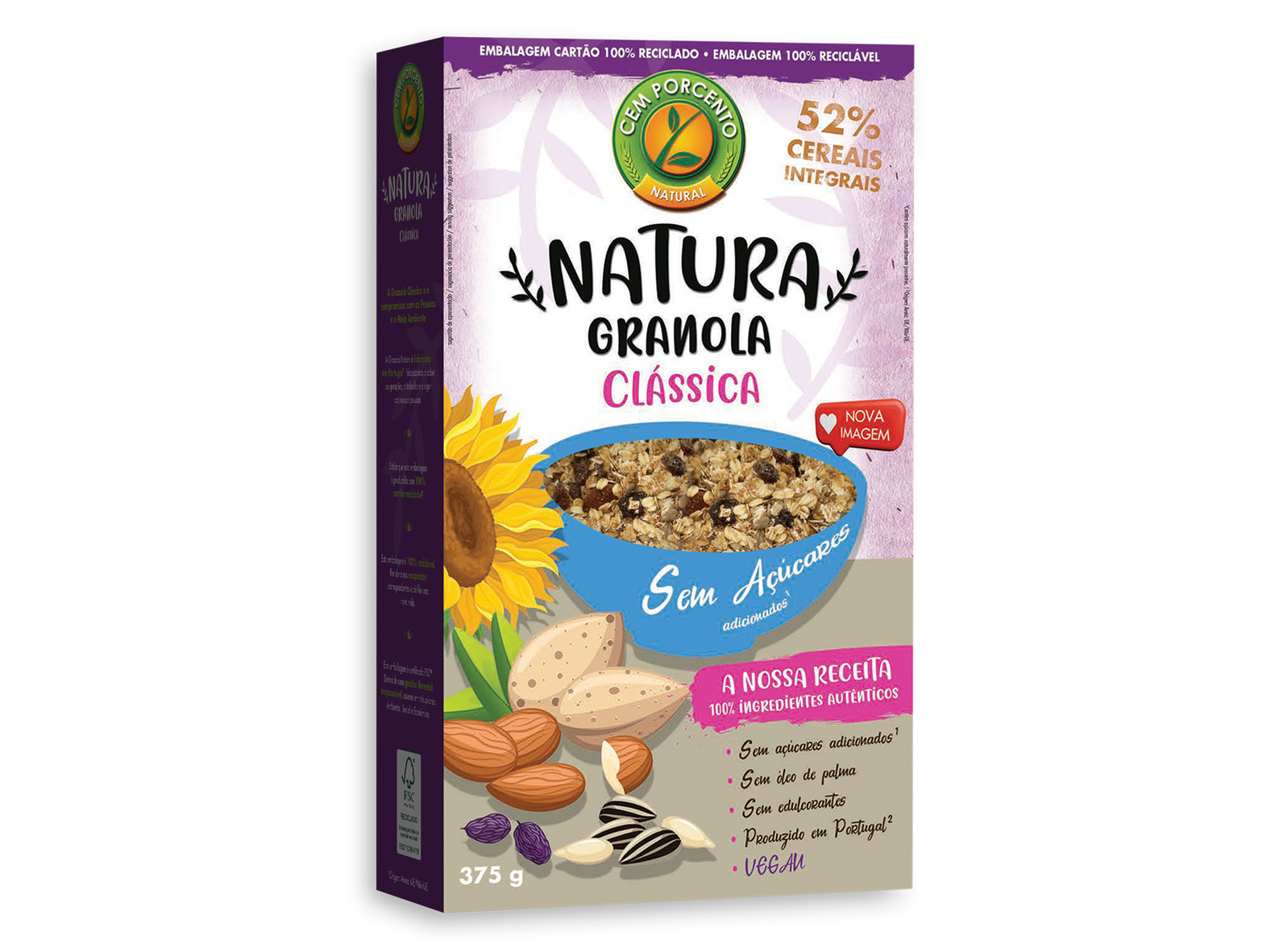 GRANOLA CEM PORCENTO CLÁSSICA SEM AÇÚCAR 375 G