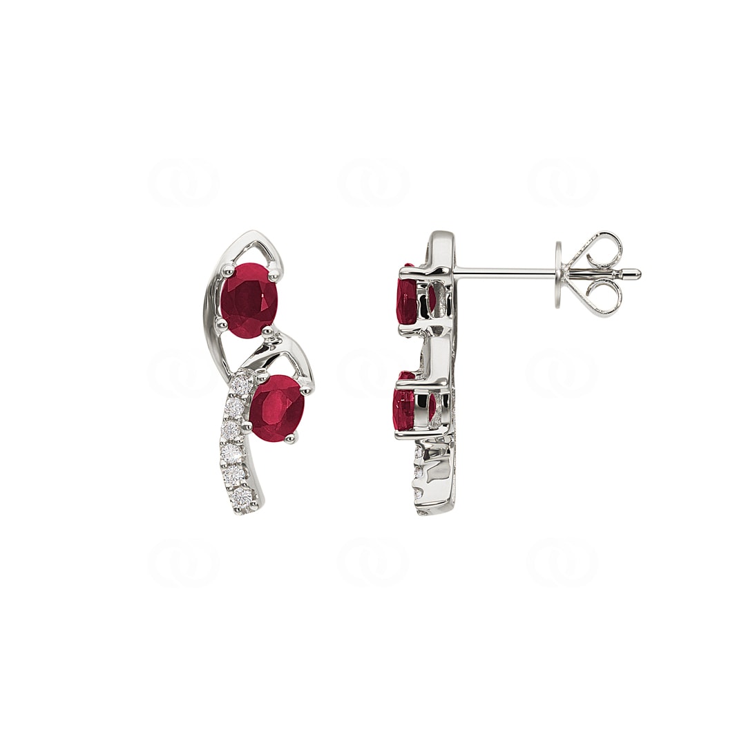 Ohrstecker 750/18 K Weissgold mit Rubinen & Diamanten 0.08 ct H/si
