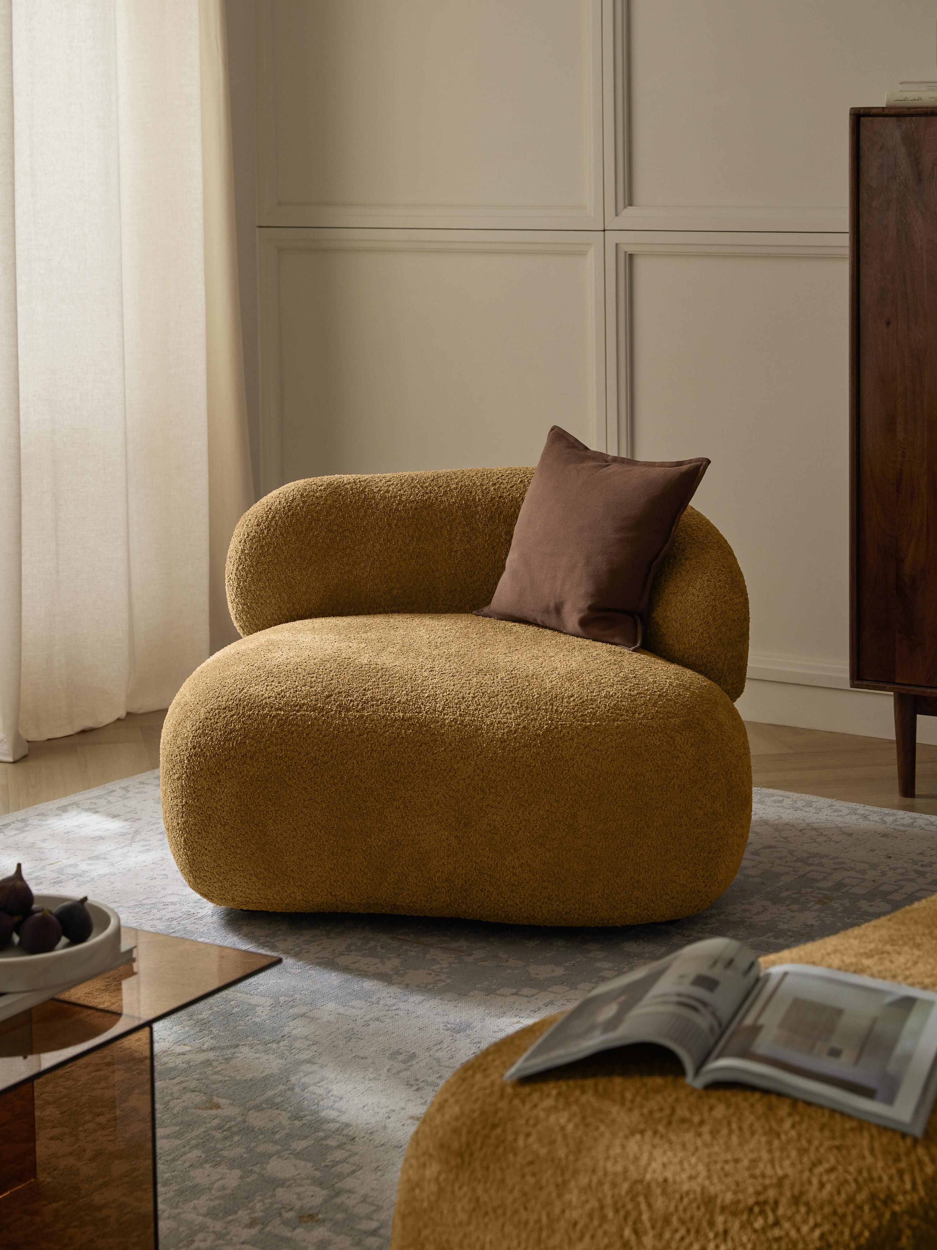 Loungefauteuil Alba uit teddy-bouclé