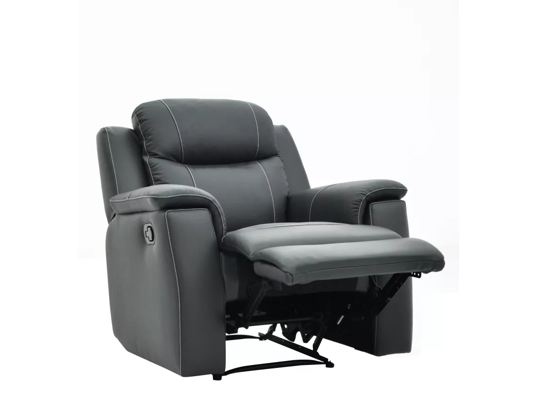 Canapés 3 places 2 places et un fauteuil relax EVASION en cuir - Gris