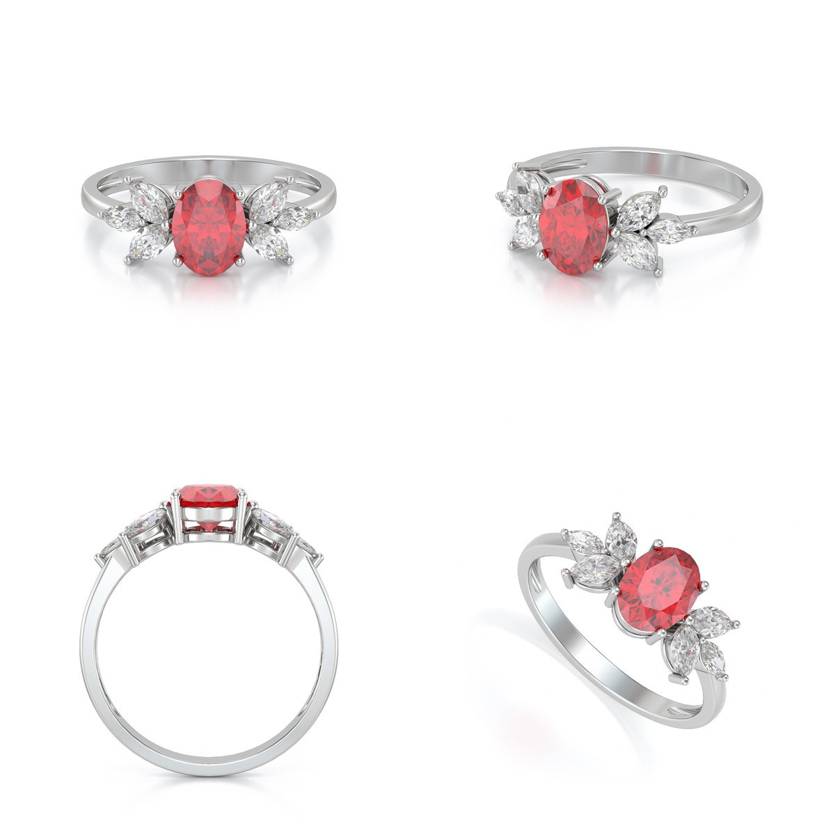 Bague ADEN Or 585 Blanc Rubis et diamants 1.938grs