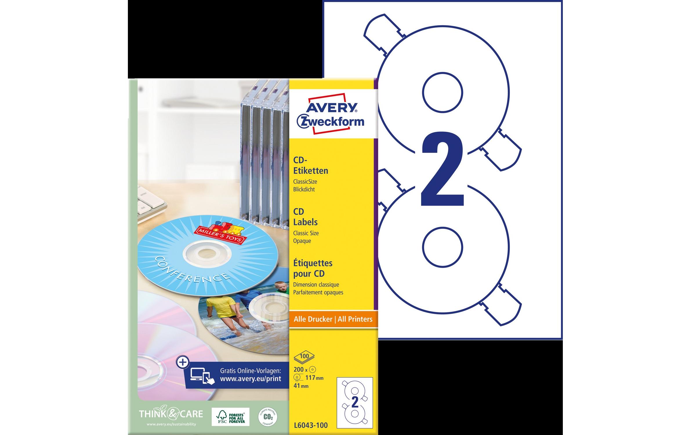 CD-Etiketten L6043-100 Ø 117 mmBedruckbare, permanent haftende CD-Etiketten