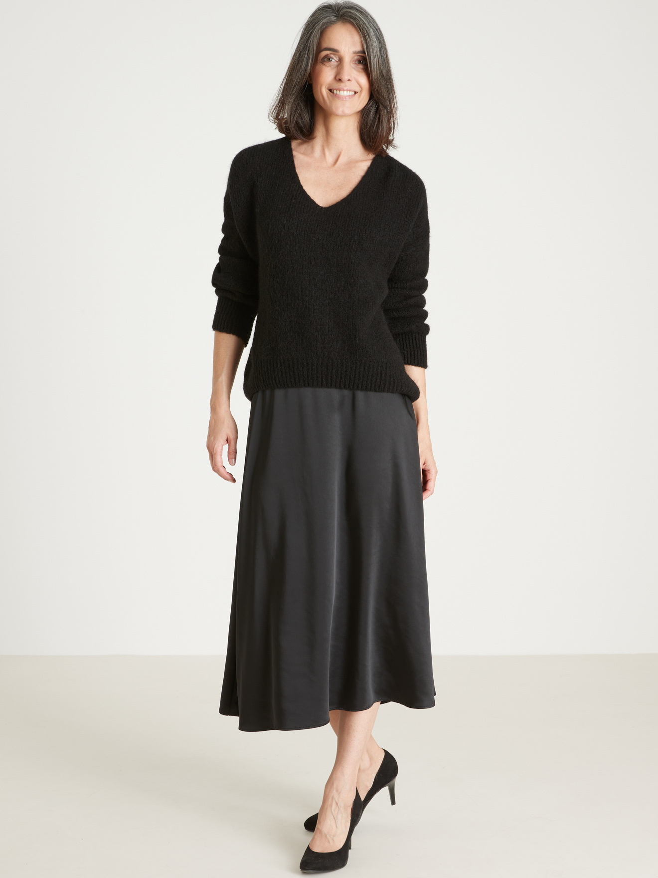 Pull col V avec mohair et laine