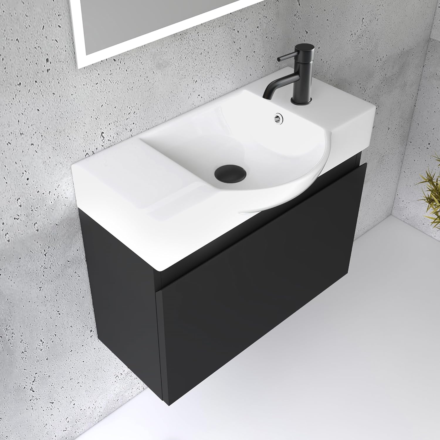 Alpenberger Badmöbel Set | Waschbecken mit Unterschrank 55 cm Breit | Badezimmerschrank Badschrank Schmal | Badezimmermöbel Waschtisch | Schrank Klein | Waschbeckenunterschrank Schwarz