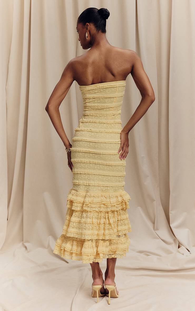 Citron Robe Mi-longue À Volants Superposés En Dentelle Texturée