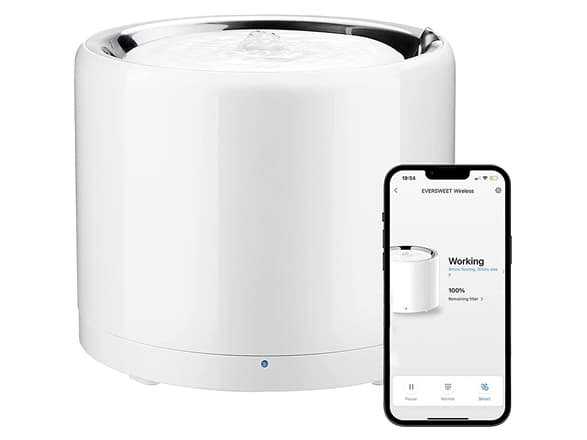 PETKIT Smart Drikkefontene for kjæledyr Eversweet 3 Pro (trådløs pumpe) Kapasitet 1,8 L, Materiale Rustfritt stål, ABS, Hvit (SUS304)