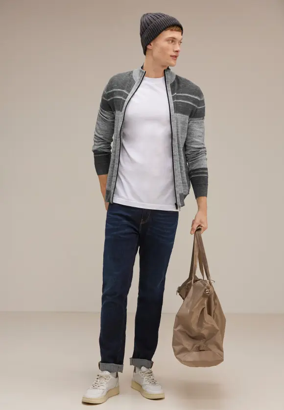 Streifendessin Strickjacke - stone grey melange