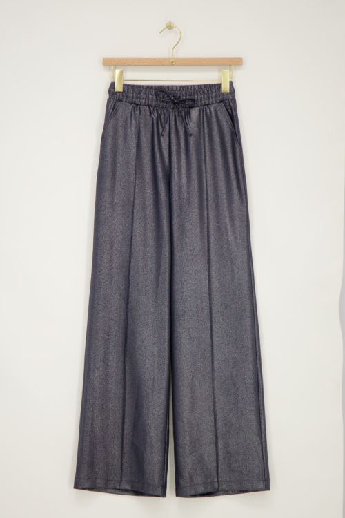 Donkergrijze wide leg broek met lurex