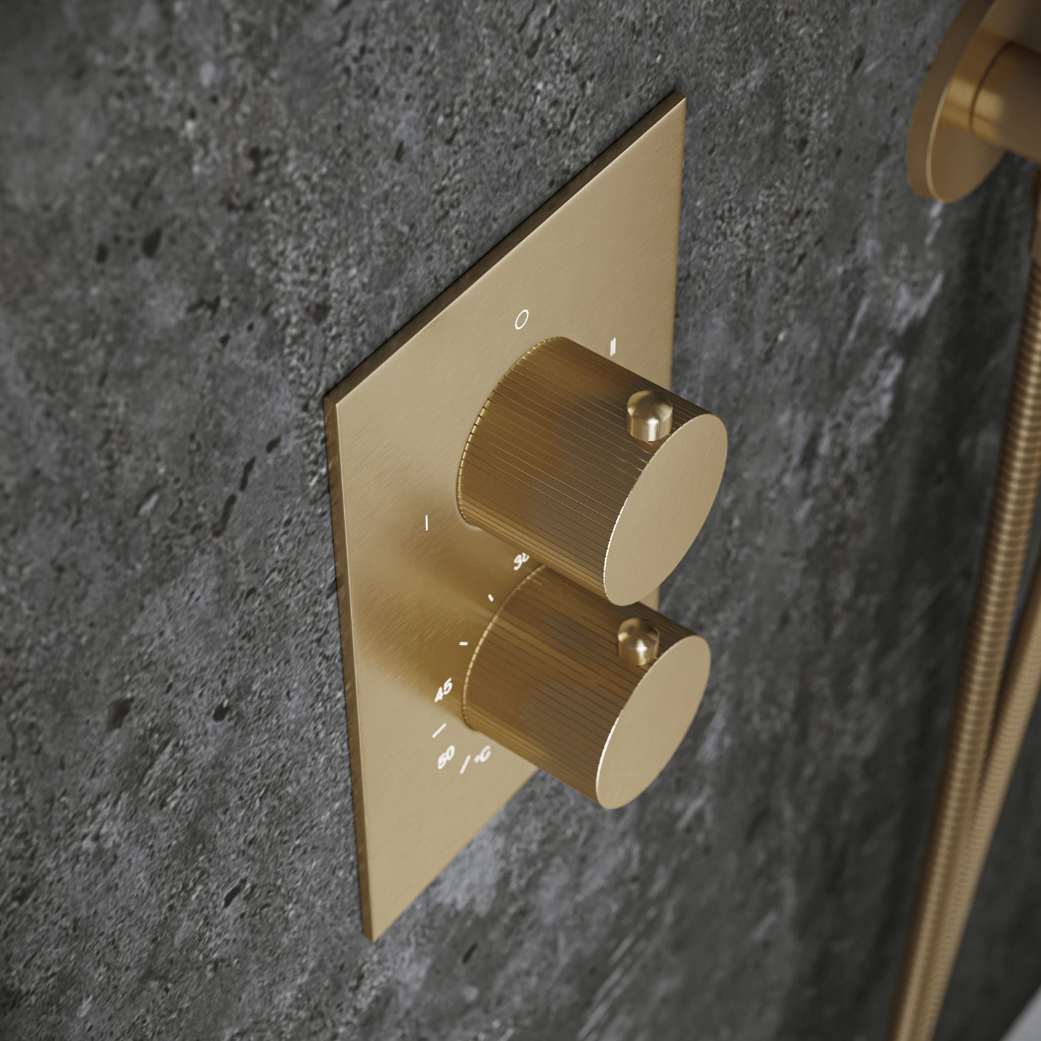 Saniclear Brass Stripes inbouw regendouche met 20cm hoofddouche, muurarm en 2 standen handdouche geborsteld messing - mat goud