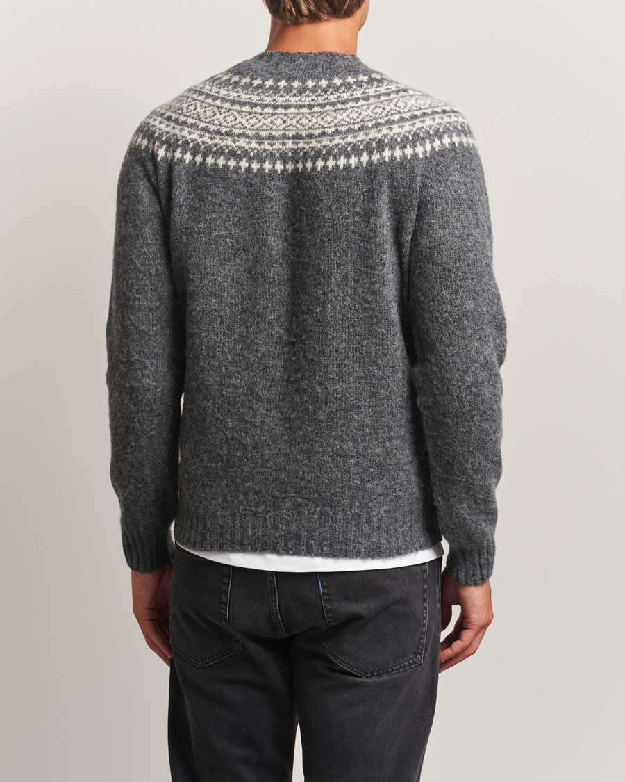 Harley Of Scotland Brushed Supersoft Lambswool Yolk Fairisle Grey