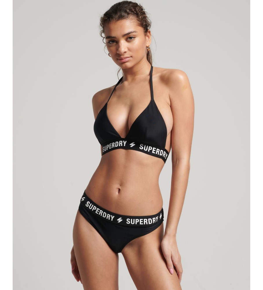 Top de biquíni triangular elástico preto da Superdry