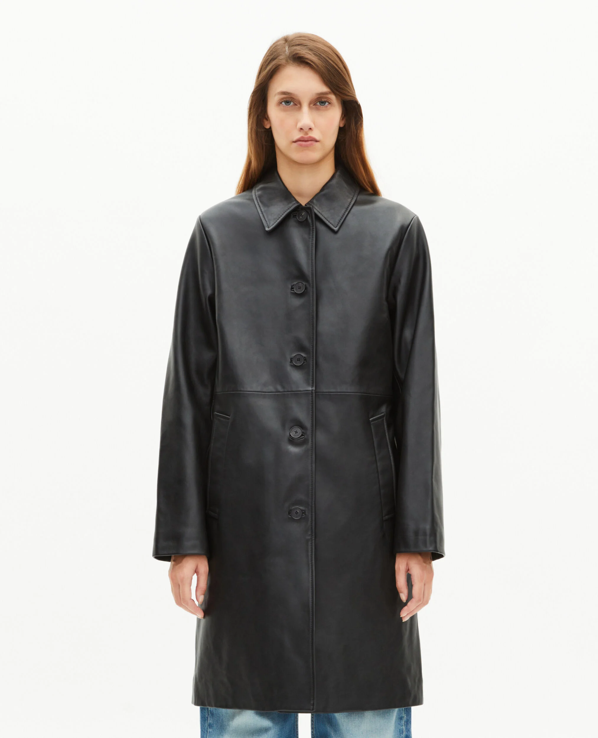 Manteau long en cuir noir