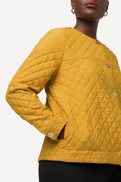Steppjacke, kurz, Rundhals, Knopfleiste